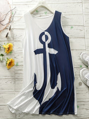  Anchor Print V Neck Tank Dress