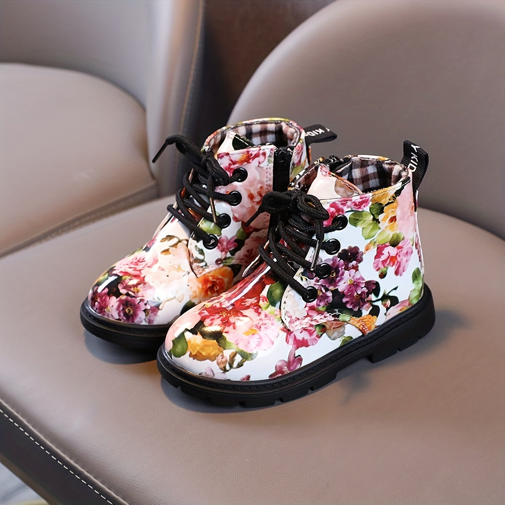 Vintage Flower Pattern Ankle Boots For Girls Kids