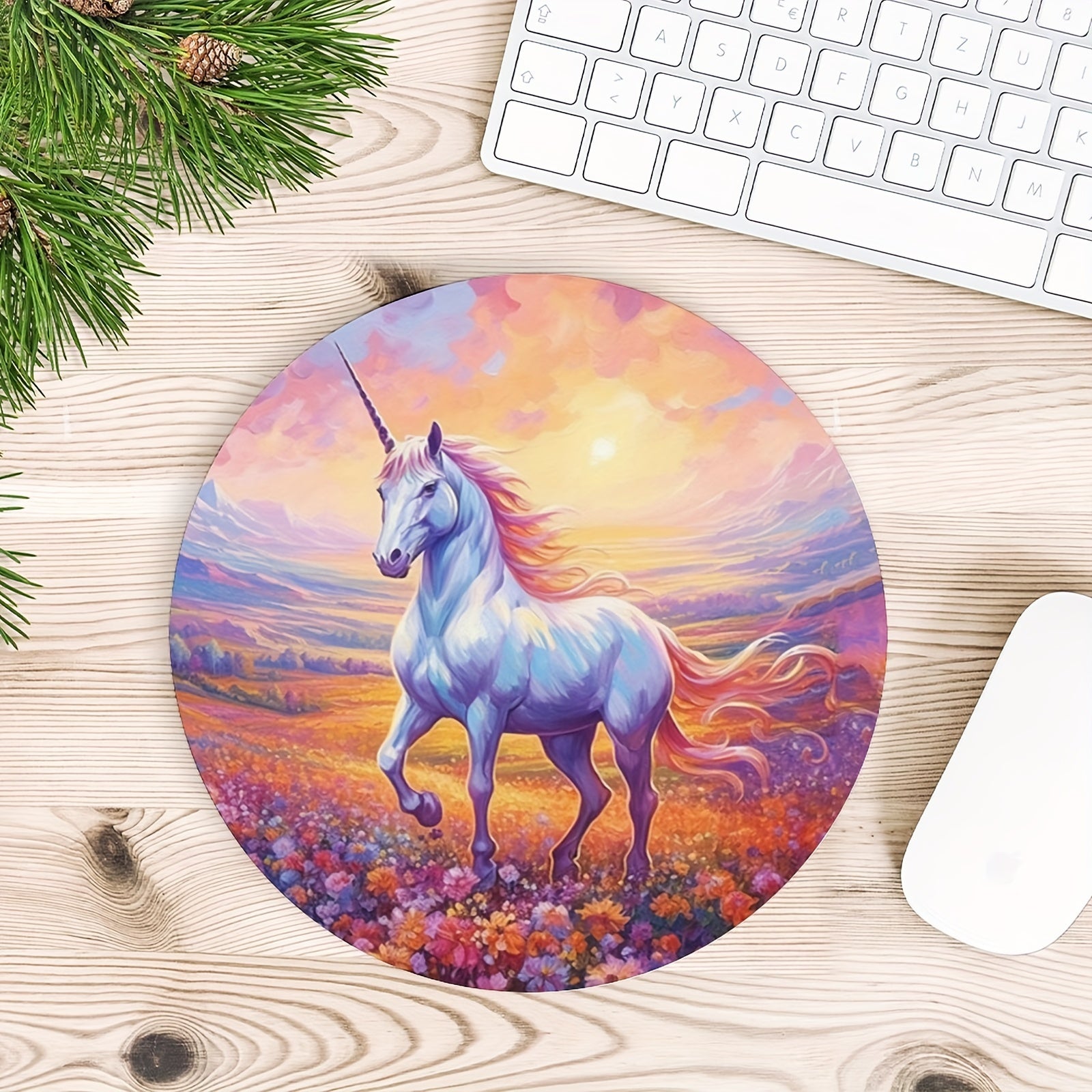 Unicorn Gaming Mouse Pad for Women and Girls Round Mousepad Non-slip Rubber Mat