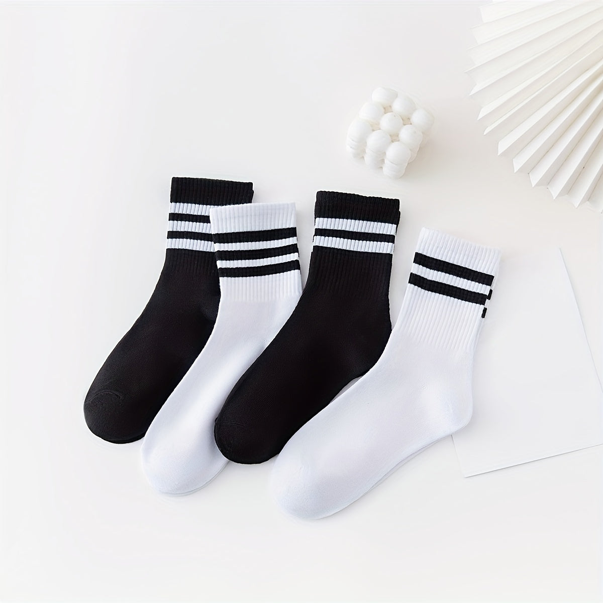 6 Pairs Striped Sports Socks Breathable Mid Tube Women's Stockings