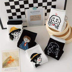 5 Pairs Cartoon Print Socks Comfy & Mid Tube Women's Stockings