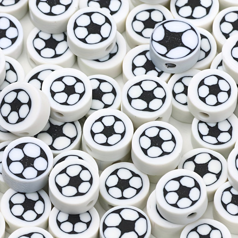 50pcs Football Pattern Soft Pottery Beads DIY Accessories