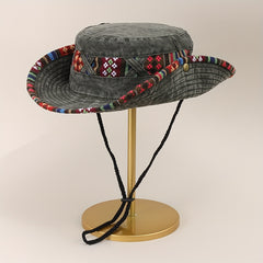 Vintage Stitching Washed Distressed Cowboy Sun Hat for Outdoor Sun Protection