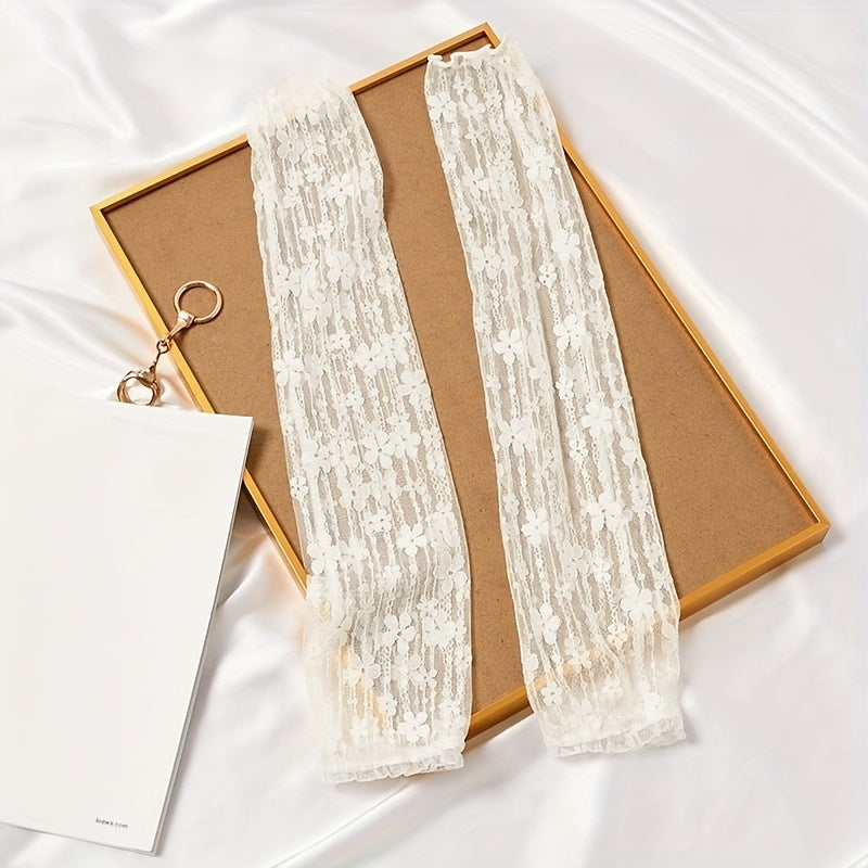 Floral Lace Fingerless Sunscreen Long Gloves Women