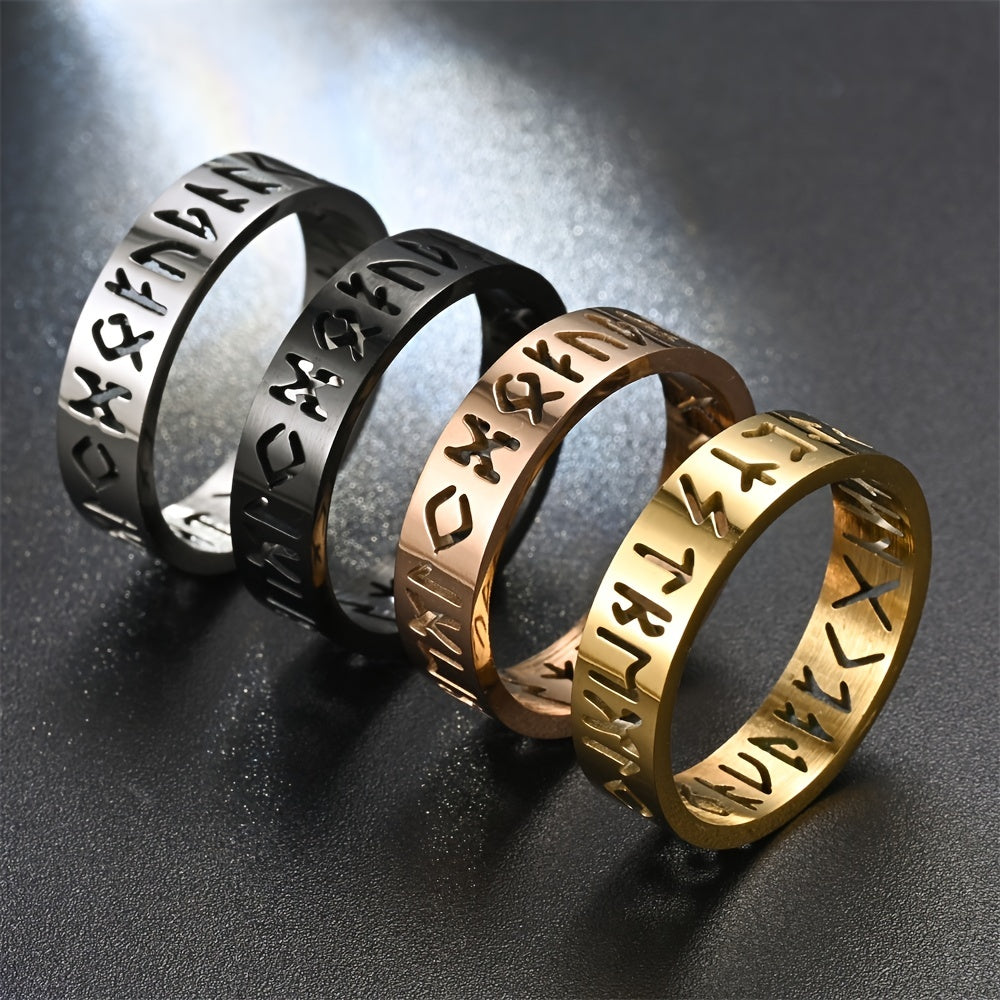 Minimalist Men's Hollow Viking Rune Stainless Steel Ring