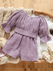Toddler Off Shoulder Long Sleeve Romper with Wide Leg Pants