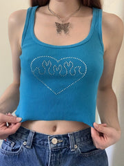 Rhinestone Tank Top Crew Neck Sleeveless Summer Women's Clothing