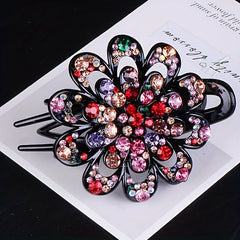 Women Rhinestone Hair Clip Large Glitter Flower Duck Billed Clip