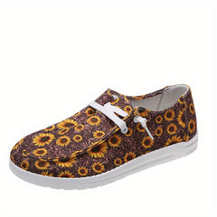 Sunflower Pattern Boat Shoes Flat Skate Shoes Women's Footwear