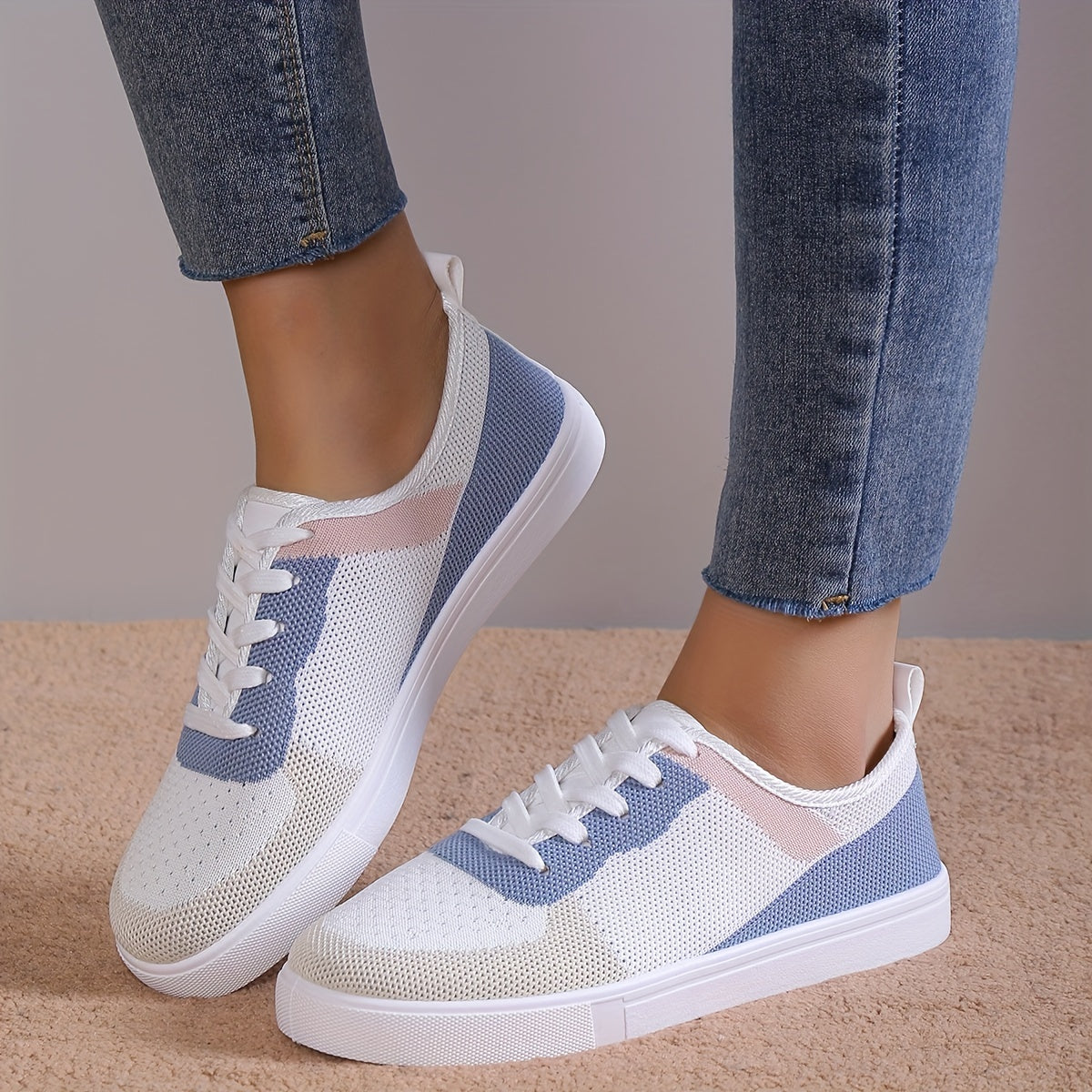 Women's Breathable Knit Sneakers Casual Lace Up Outdoor Shoes