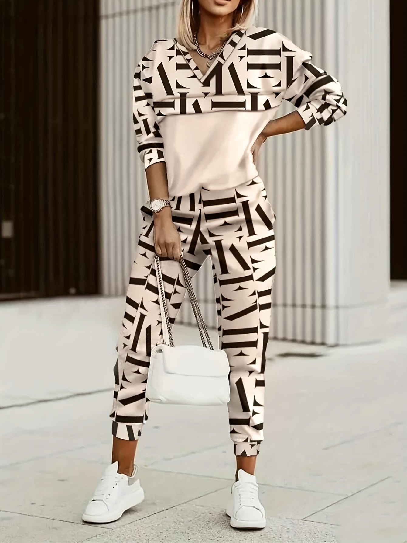 Floral Print Pantsuits 2pc Set V Neck Top & Pocket Pants