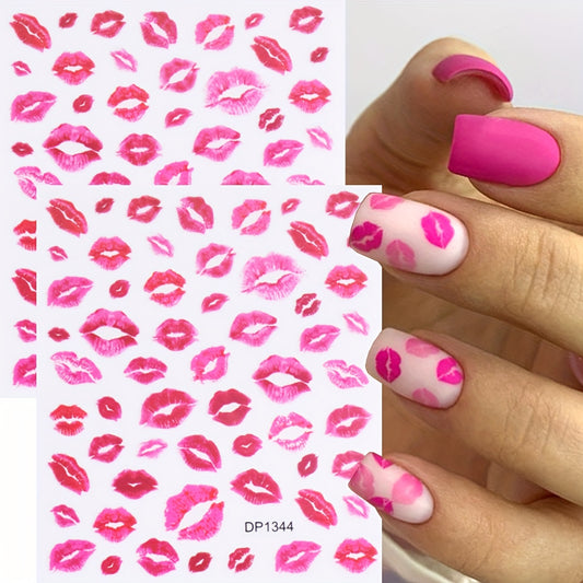 2pcs Heart & Lip Nail Art Stickers Matte Finish Self Adhesive