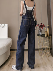 Patchwork Denim Jumpsuit Straight Legs Overalls