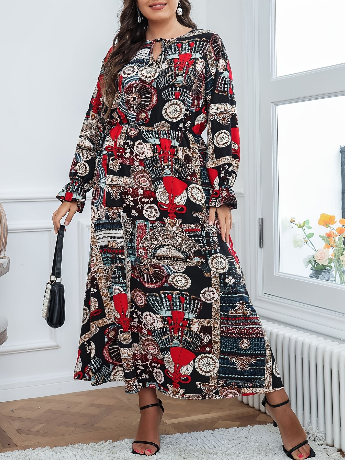 Flounce Sleeve Tie Front Maxi Dress
