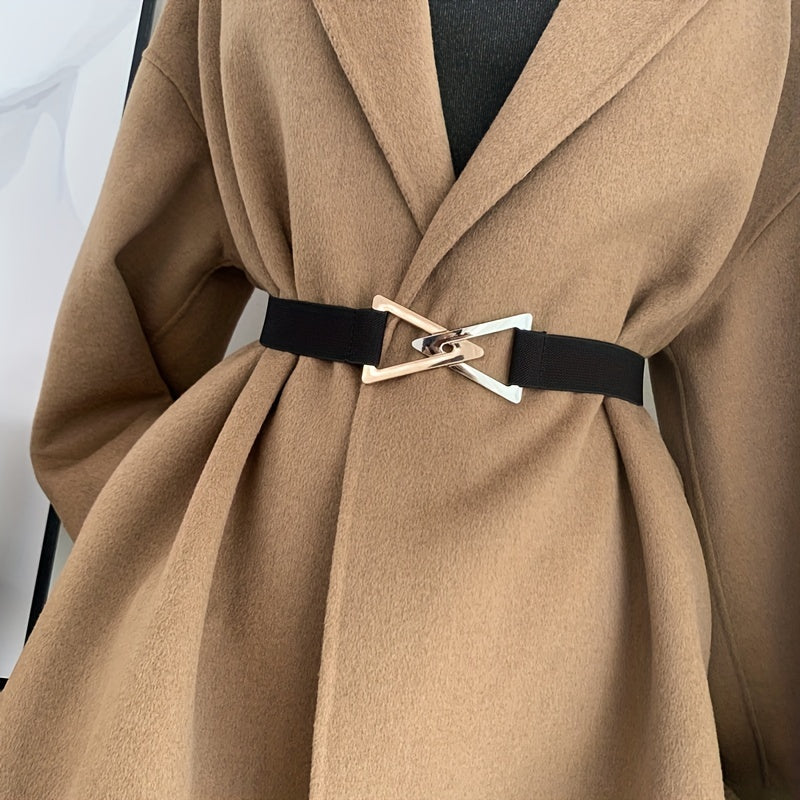 Double Triangle Metal Buckle Belt Women's Elastic Dress Belt