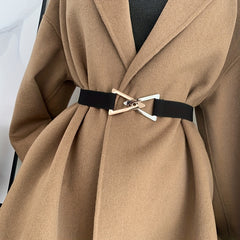 Double Triangle Metal Buckle Belt Women's Elastic Dress Belt