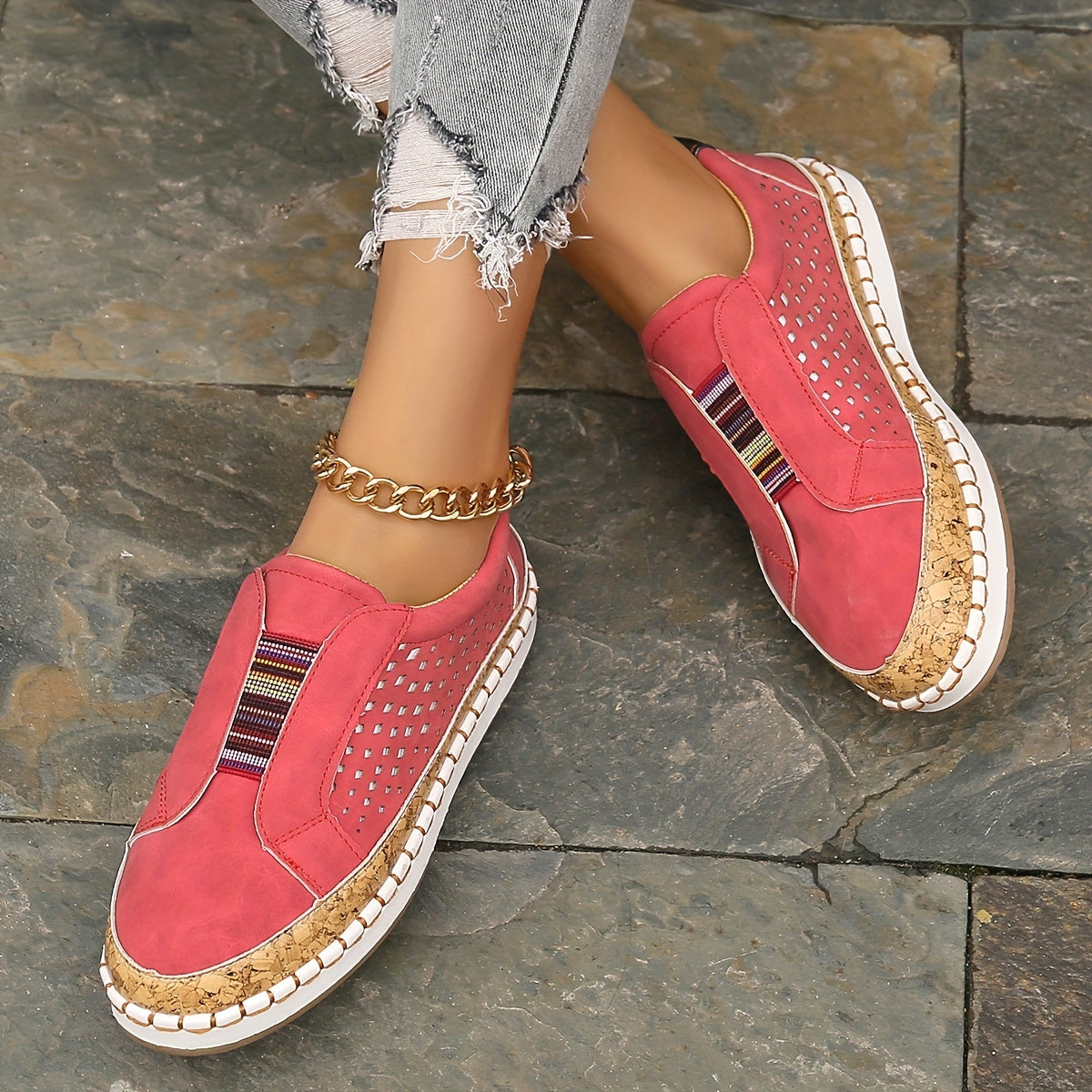 Women's Hollow Out Flat Loafers Soft Slip On Walking Shoes