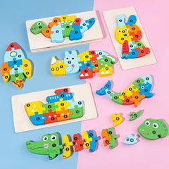 Montessori Wooden Toddler Puzzles Dinosaur Toy 3D Puzzle Educational