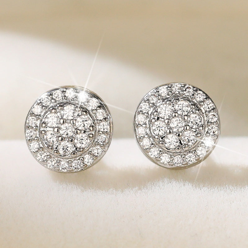 925 Silver Round Zircon Stud Earrings for Women Bridal Wedding Jewelry