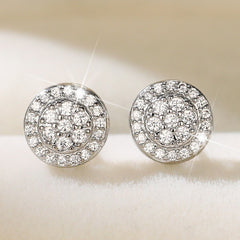 925 Silver Round Zircon Stud Earrings for Women Bridal Wedding Jewelry