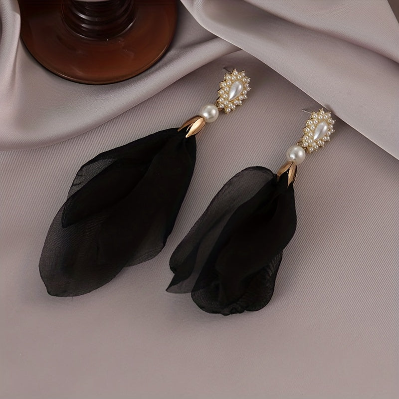 Pearl & Chiffon Drop Earrings - Fashionable Jewelry for Women