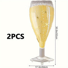2pcs Champagne Aluminum Balloons Beer Mug Wine Bottle Goblet Decor