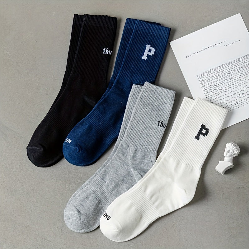 4 Pairs Letter Print Socks Breathable Mid Tube Stockings