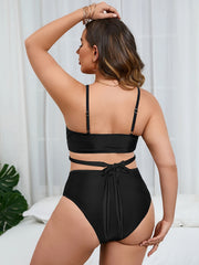  Solid Cross Tie Back Bikini Set