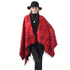 Vintage Flower Jacquard Shawl Double Wrap Cashmere Large Blanket Scarf