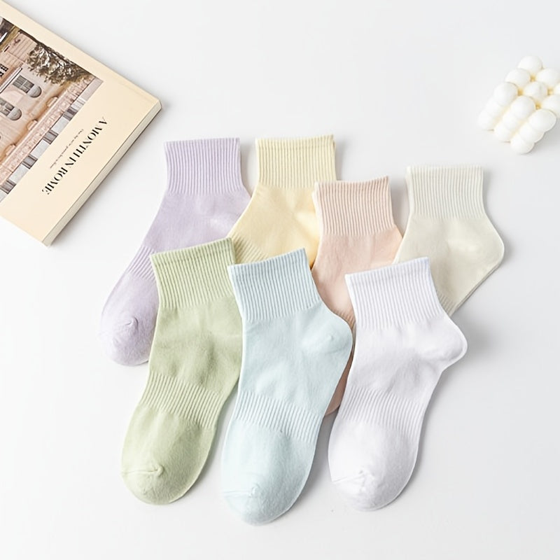 7 Pairs Solid Comfy Breathable Women's Socks Stockings & Hosiery