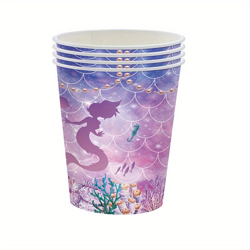 Mermaid Party Supplies Pink & Purple Tableware Set for Kids' Birthdays