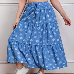  Floral Print Drawstring Maxi Skirt