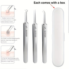 3pcs Professional Tweezers Ultra Fine Pimple Tweezers Beauty Tool Face Care