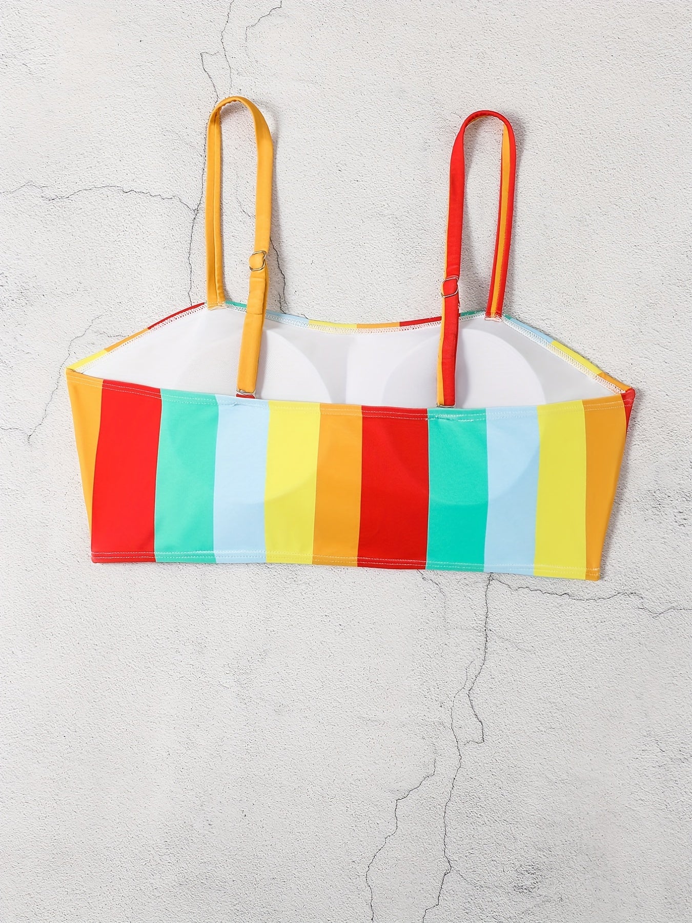  Colorblock Stripe Print Bikini Top