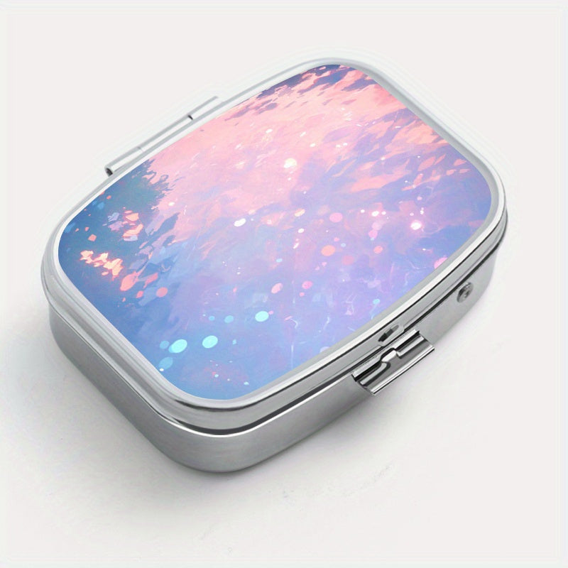 Sparkling Printed Square Pill Box Two Compartment Mini Portable Pill Box