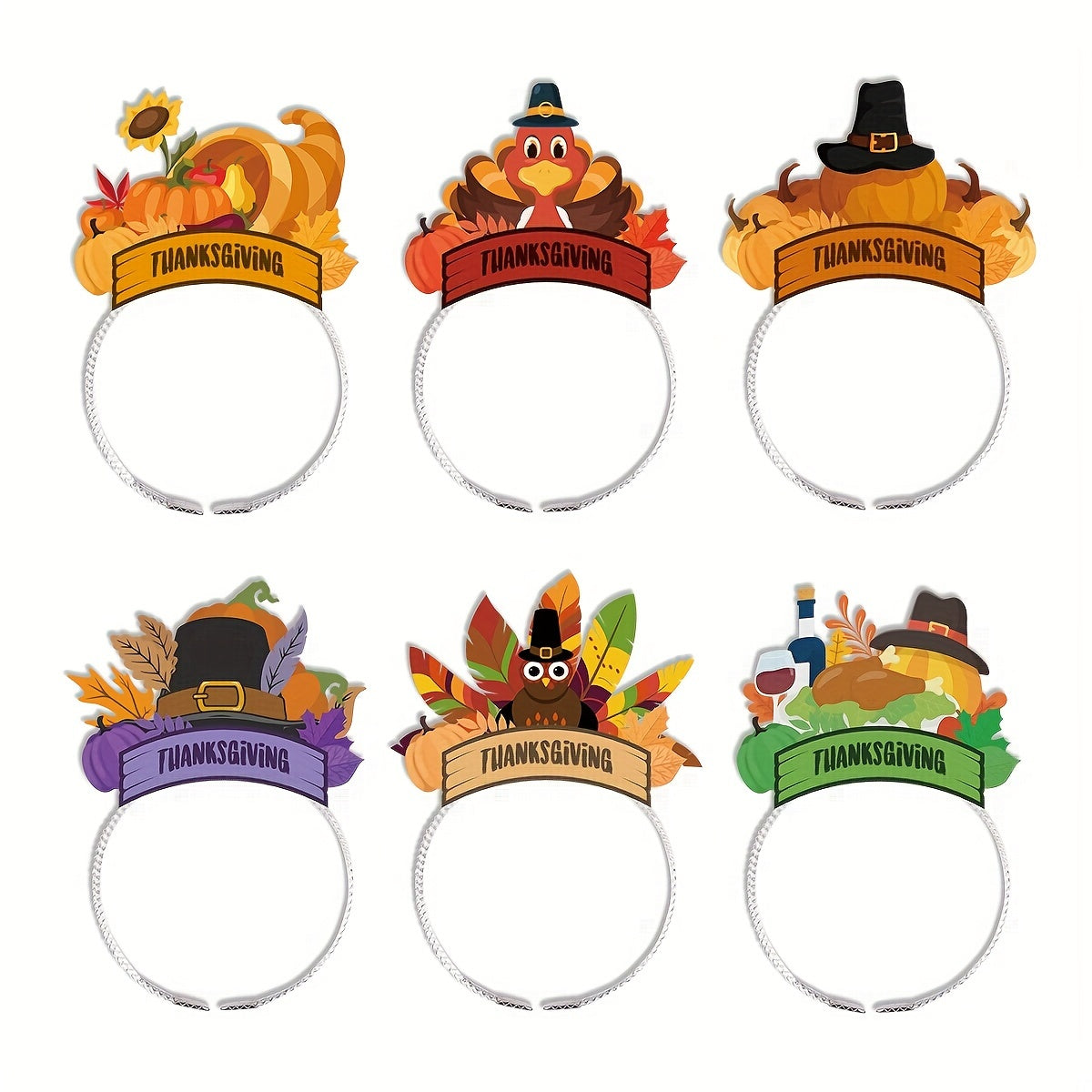 6pcs Thanksgiving Hair Hoop Dress Up Supplies Happy Thanksgiving Party