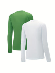 2pcs Solid Lounge Tops Long Sleeve Crew Neck Top Women's Loungewear