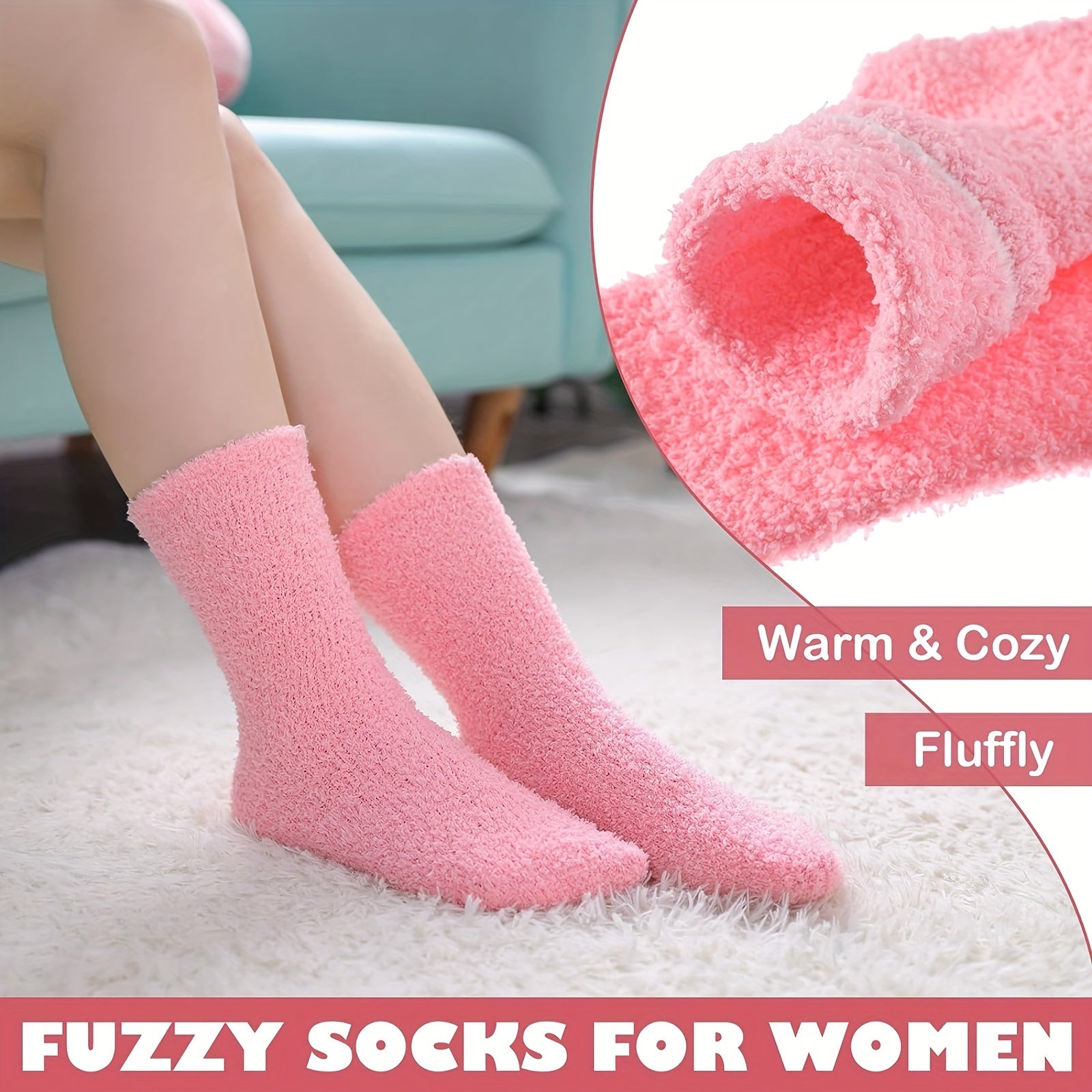 5 Pairs Women's Winter Fuzzy Socks Cozy Fluffy Warm Slipper Socks