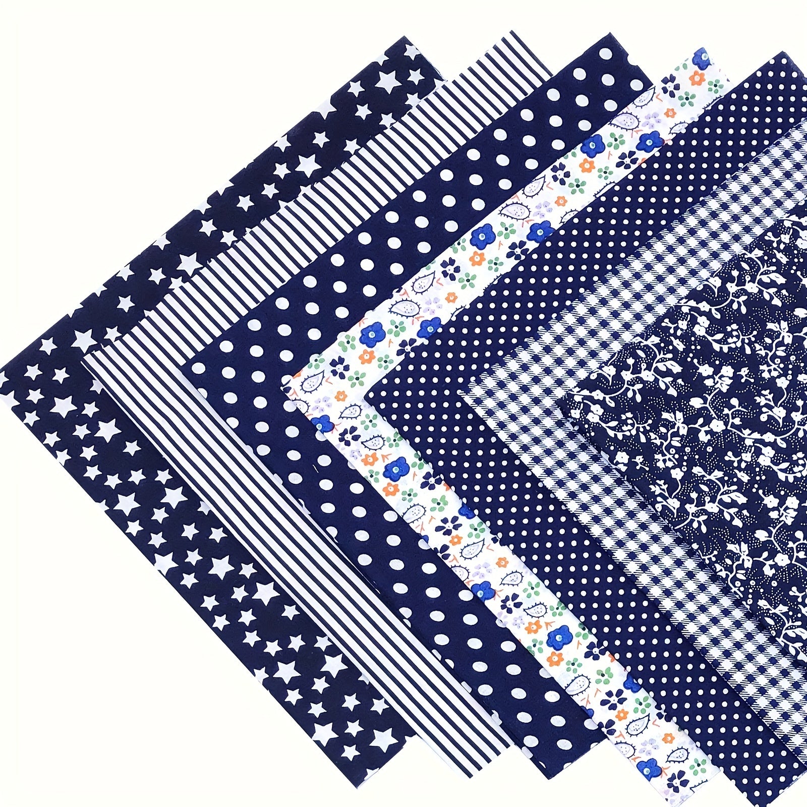 7pcs Navy Cotton Fabric Square Quilted Fabric Bundle Handcraft DIY Crafts