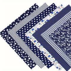 7pcs Navy Cotton Fabric Square Quilted Fabric Bundle Handcraft DIY Crafts