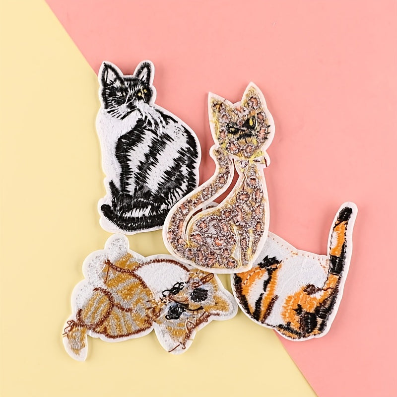 4pcs Cat Embroidery Patches Fabric Art DIY Clothes Accessories