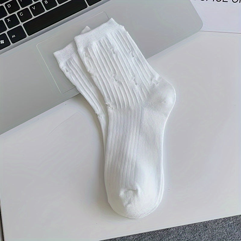 2 Pairs Ripped Solid Socks Women's Stockings