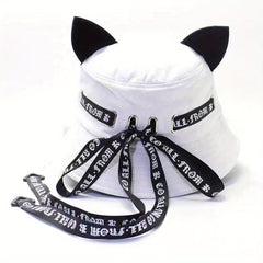 Gothic Cat Ear Bucket Hat Foldable Basin Hats Adjustable Sunscreen Fisherman Cap