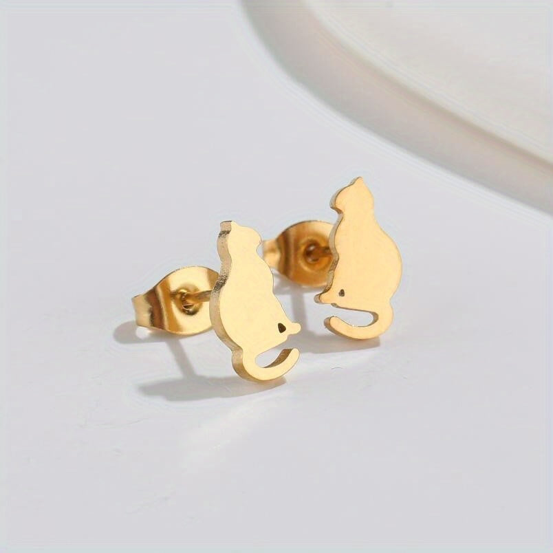 Small Stainless Steel Cat Stud Earrings For Men