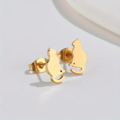 Small Stainless Steel Cat Stud Earrings For Men