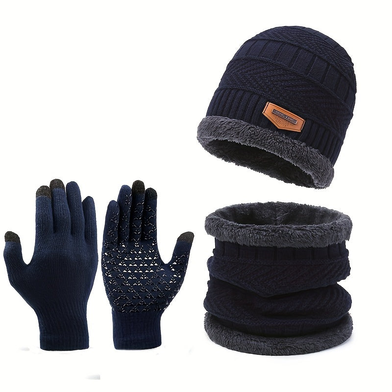 Winter Knitted Hat Scarf Gloves Set Neck Gaiter Anti Slip Gloves Warm Beanie