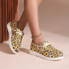 Women's Sunflower & Leopard Print Skateboard Shoes Lightweight Walking Shoes
