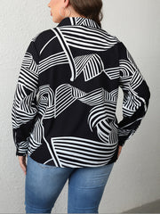  Abstract Stripe Print Button Up Blouse