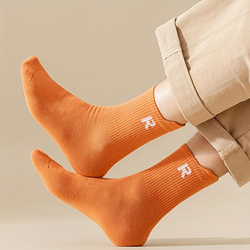 5 Pairs Letter Print Socks, Women's Mid Tube Stockings