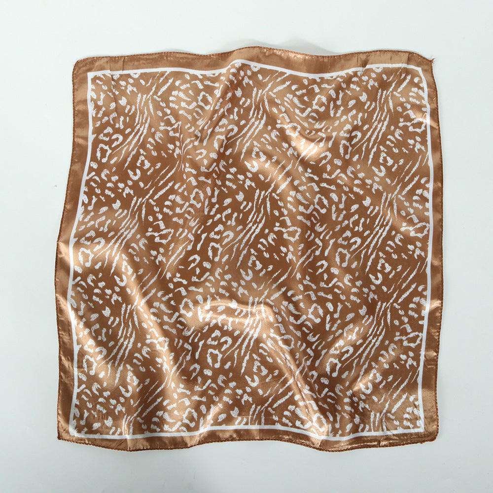 Small Square Satin Scarf Solid Graffiti Leopard Print Head Wrap Hair Accessories